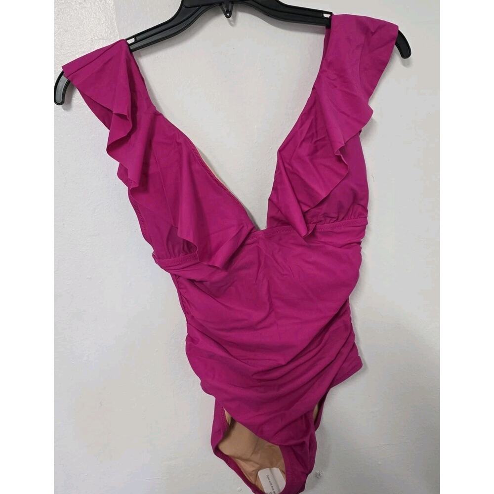 J.Crem Ruched Ruffle One Piece Swimsuit Fucsia Size 8 BP222